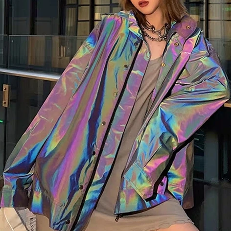 Rainbow Light Reflective Stretch Fabric Gradient Luminous DIY Pathes Background Decor Hats Jacket Coat Clothes Designer Fabric