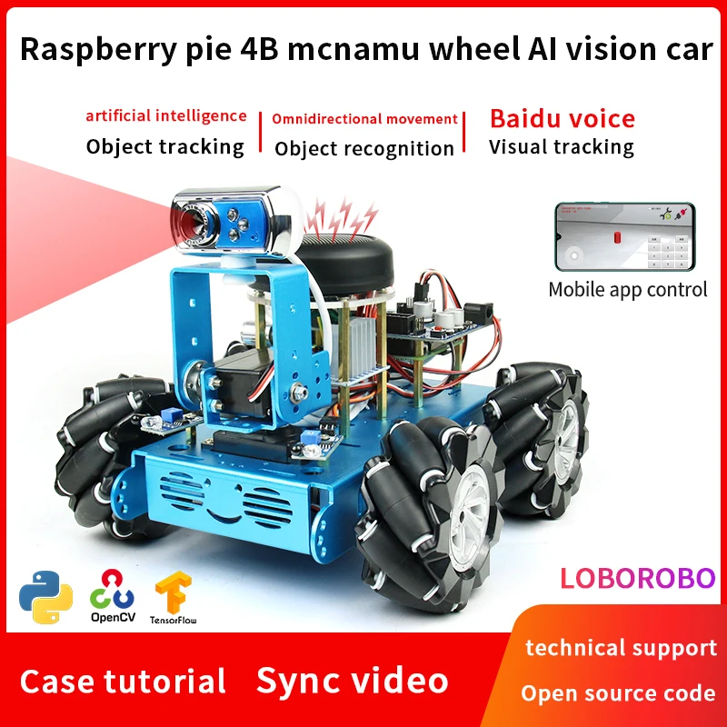 Raspberry Raspberry Pi 4B Mecanum Wheel AI Vision Robot Omni-directional Wheel OpenCV Smart Car