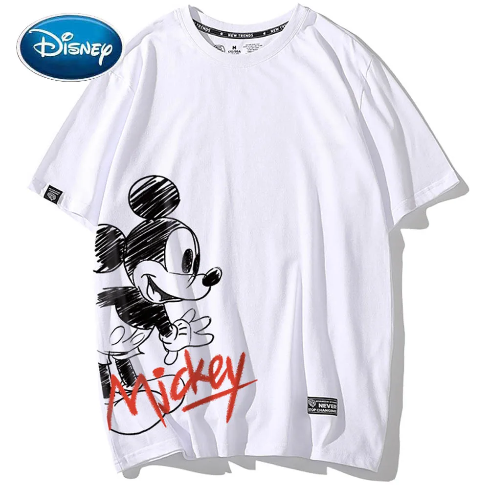 Disney Fashion Mickey Mouse Letter Cartoon Print Short Sleeve Casual T-Shirt Harajuku Unisex Couples Women Tee Tops 6 Colors