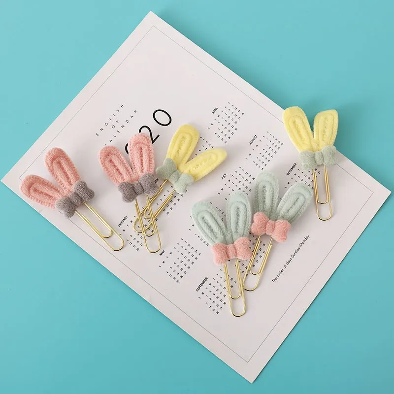 2 Pcs Cute Candy Color rabbit Metal Gold Paper Clip Office Lady Style School Stationery Photo Decorative Supply Stationery H0532