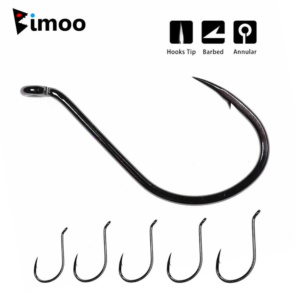 Bimoo 20pcs Offset Octopus Beak Hook High Carbon Steel Black Nickel Sea Fishing Hook 4/0 5/0 6/0 7/0 8/0