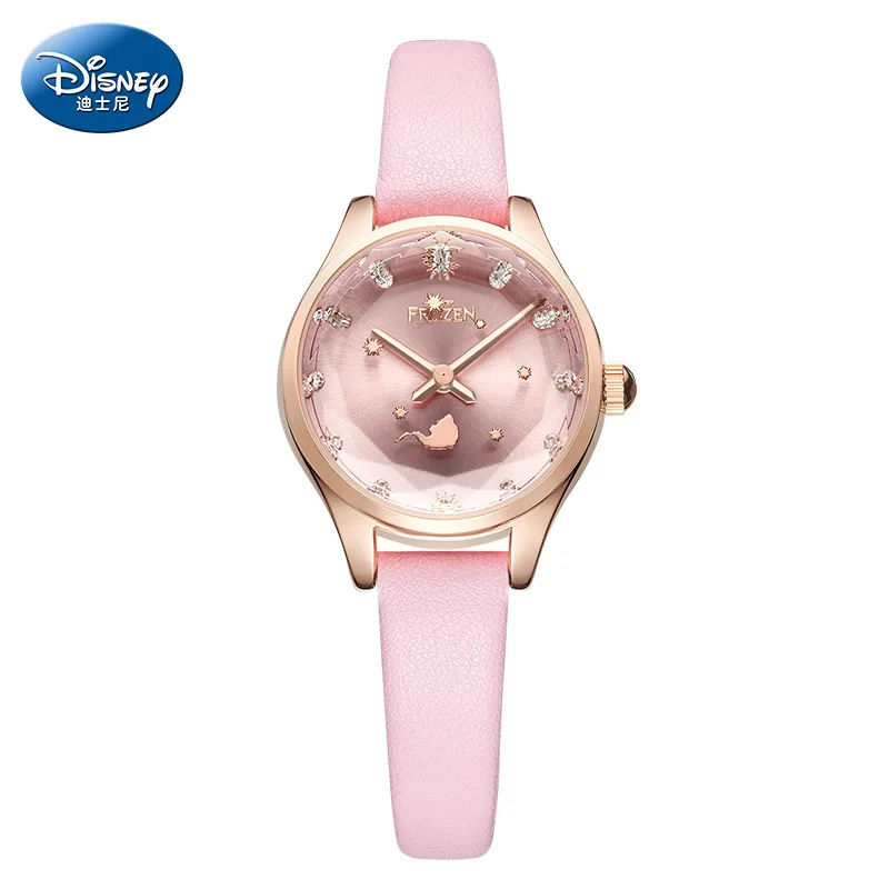 Disney Original Frozen Elsa Princess Womens Wristwatches Quartz Leather Waterproof Small dial girls watches student girl clocks