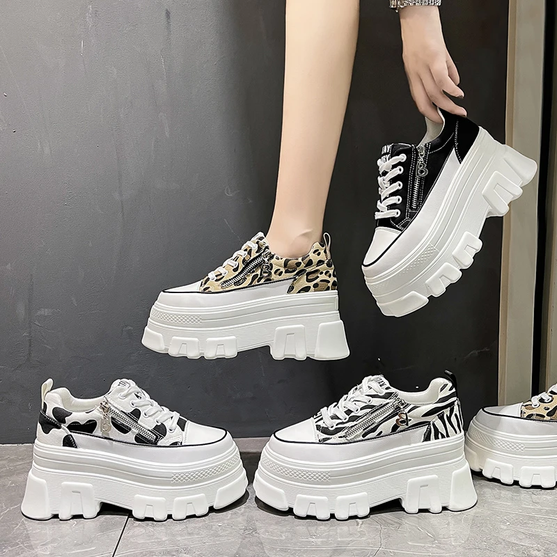 2021 Thick Bottom Sneakers Women Casual Platform Canvas Shoes Ladies Leopard Vulcanized Shoes Chunky Sneakers Woman Basket Femme