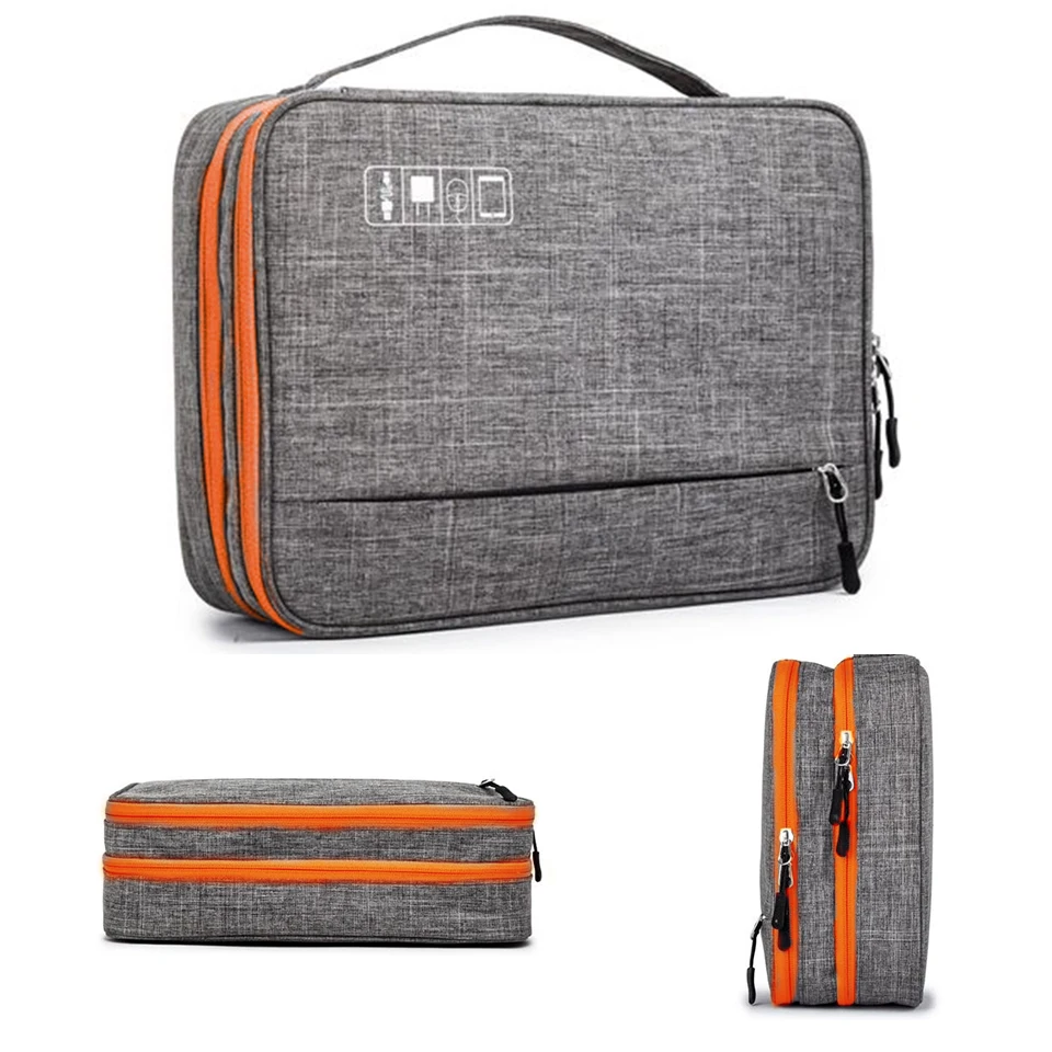 Bolsa de juego de accesorios electrónicos de doble capa, estuche organizador portátil para iPad, discos duros, Cables, h
