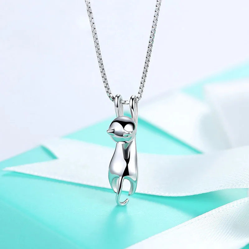 Wedding Bridal Jewelry Sets for Women 925 Sterling Silver Cute Cat Earrings Long Chain Necklaces Pendant Party Gifts