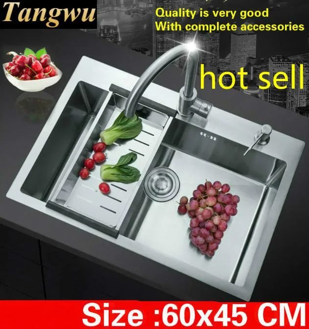 

Free shipping Hot sell standard fashion trumpet kitchen manual sink single trough 304 food grade stainless steel 600x450 MM