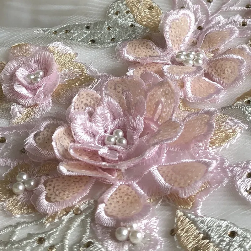 1 piece DIY lace craft Three-dimensional flower net gauze embroidery cloth with beaded patch lace dress decoration accessories