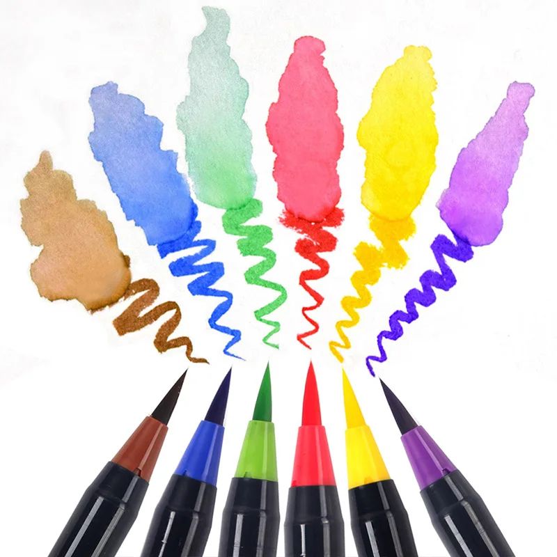 Art Marker 48 Colors Watercolor Brush Pens Markers Pens for Drawing Coloring Books Manga Calligraphy School Supplies Stationery