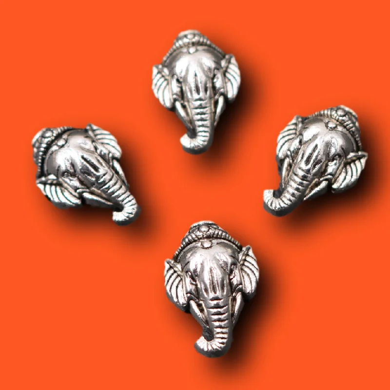 10pcs Silver Plated 3D Elephant God Ganesha Perforated Interval Spacer Beads Retro Bracelet Accessories DIY Charm Jewelry Making