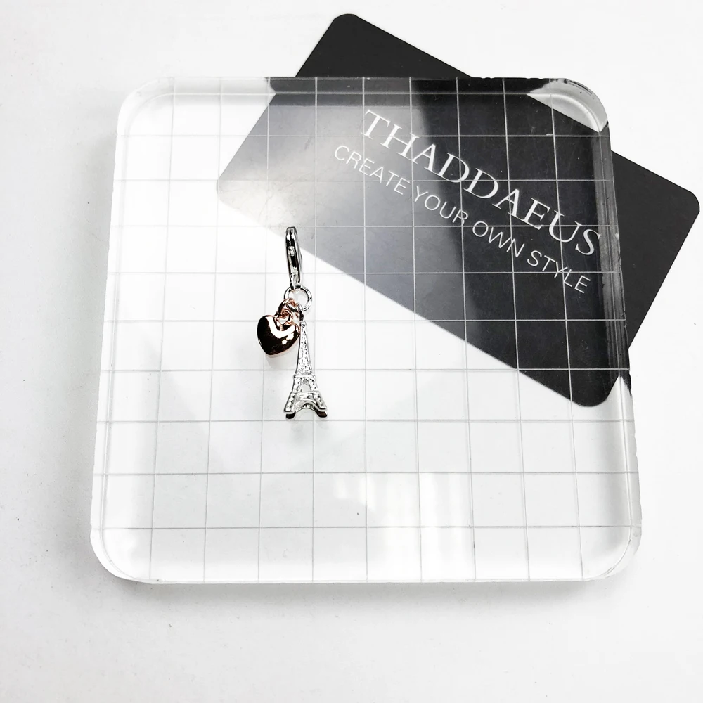 Real 925 Sterling Silver EIFFEL TOWER With Heart Charms Beads Pendant Women Jewelry Gift