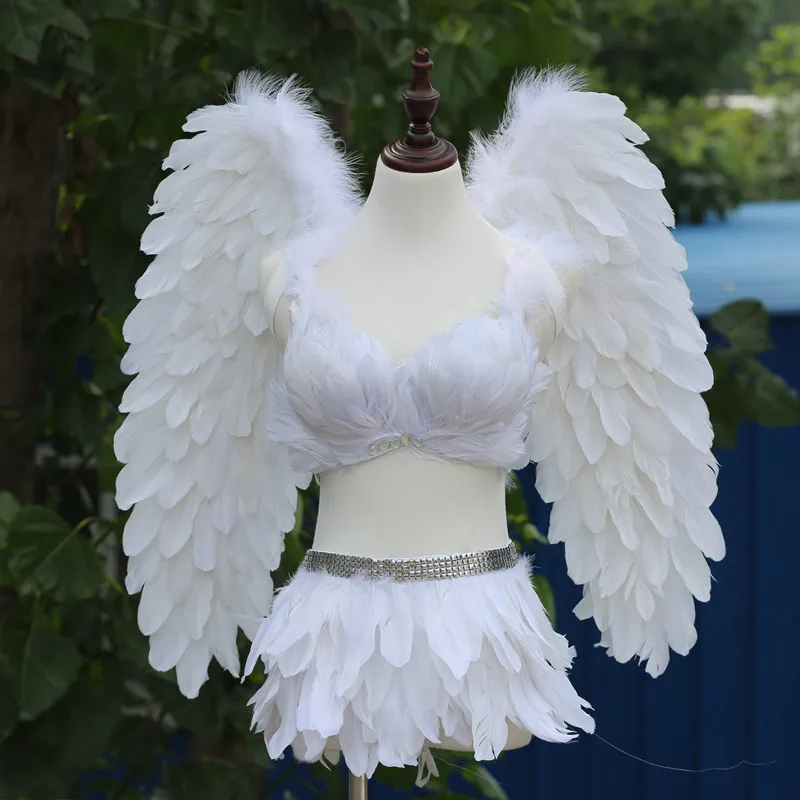 

cosplay costumes White Angel costume feather angel wings +bra+ skirts full set halloween event stage show party Christmas gift