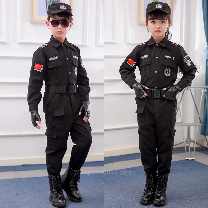 Boys Traffic Special Policeman Clothing Carnival Party Performance Policeman Uniform Long Sleeve Kid Army Boys Cosplay Costumes