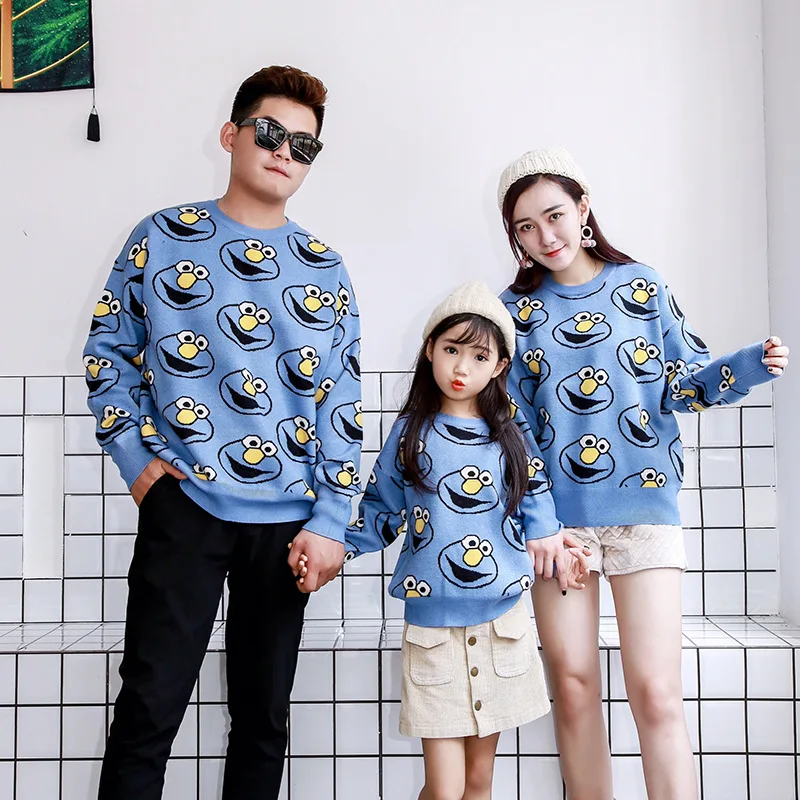 The New Smiling Face Jacquard Pattern Han Edition Set Sweater Head Interest Parent-child Outfit Family of Mother and Daughter