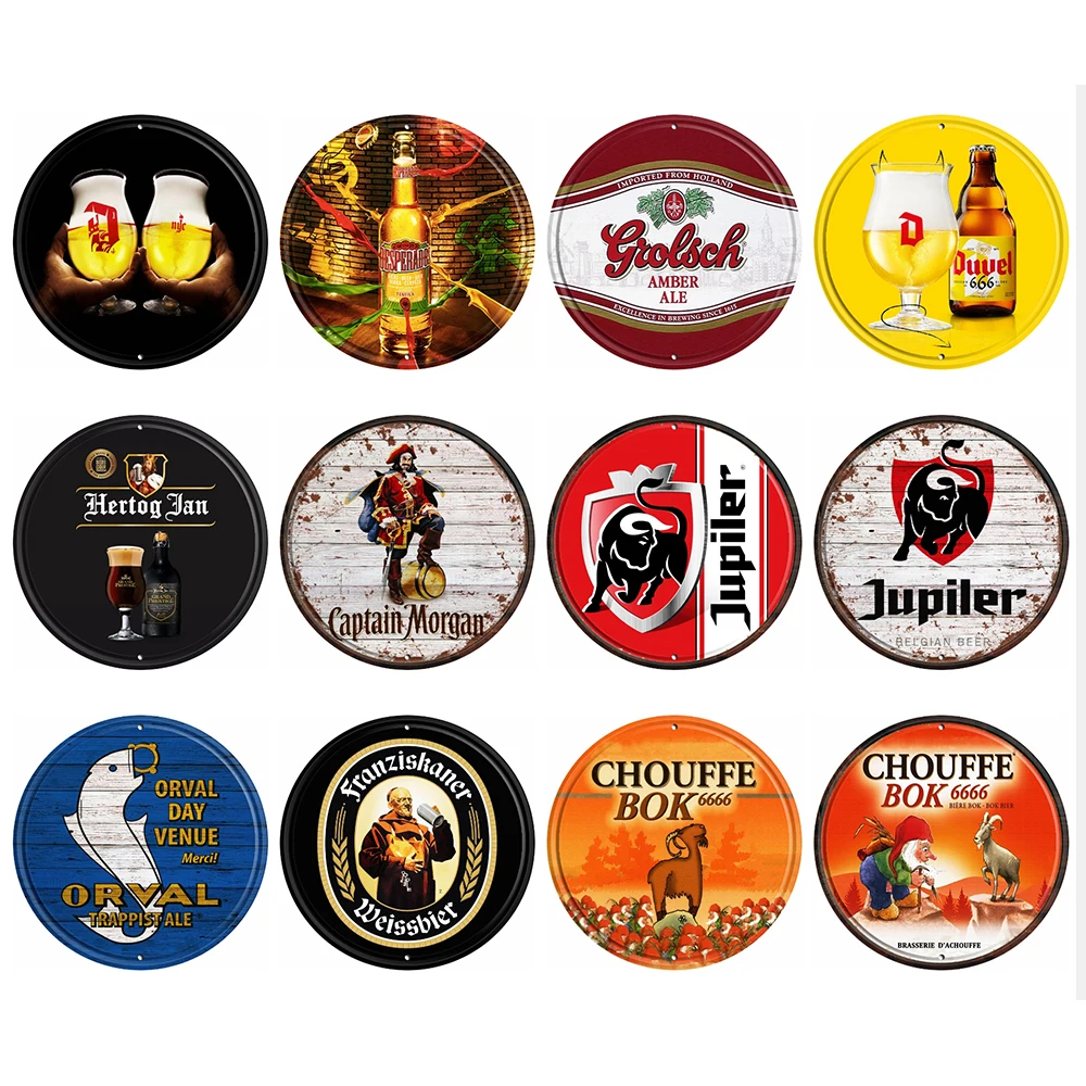 [Decorman] jupiler La chouffe bok มนุษย์ถ้ำโลหะศิลปะดีบุกเบลเยียมเบียร์เข้าสู่ระบบวินเทจรอบจิตรกรรมบาร์ตกแต่ง R-010 30เซนติเมตร