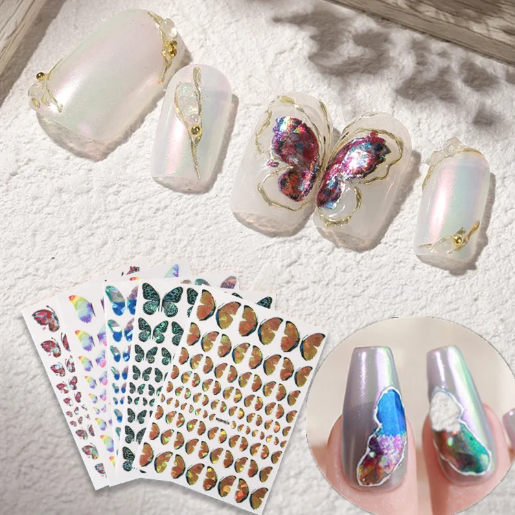 Laser Shinning Butterflies Wing Nail Sticker 3D Self Adhesive Decal Slider DIY Decoration Tools  TG 008