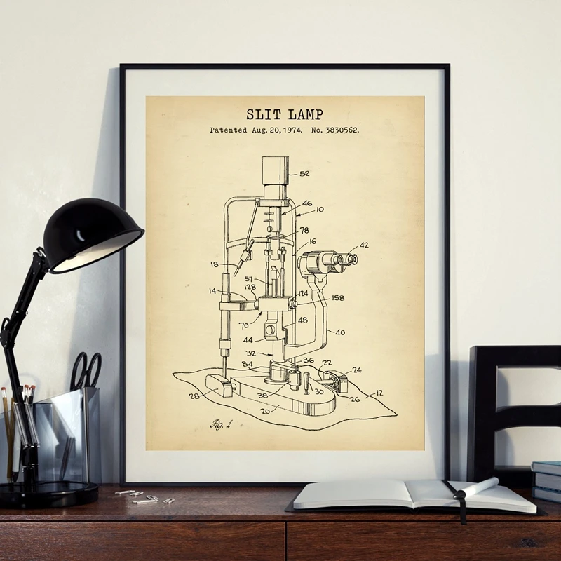 Slit Lamp Patent Print Optometry Poster Optician Tools Blueprint Ophthalmology Wall Art Canvas Painting Eye Doctor Clinic Decor