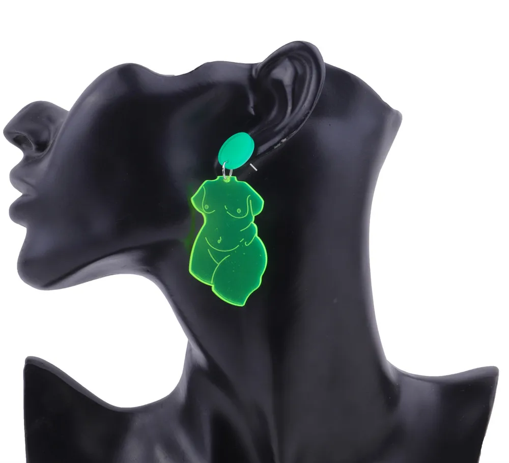 FishSheep Neon Color Naked Body Acrylic Earrings Transparent Fluorescence Round Oval Drop Earrings Women 2024 Fashion Jewelry