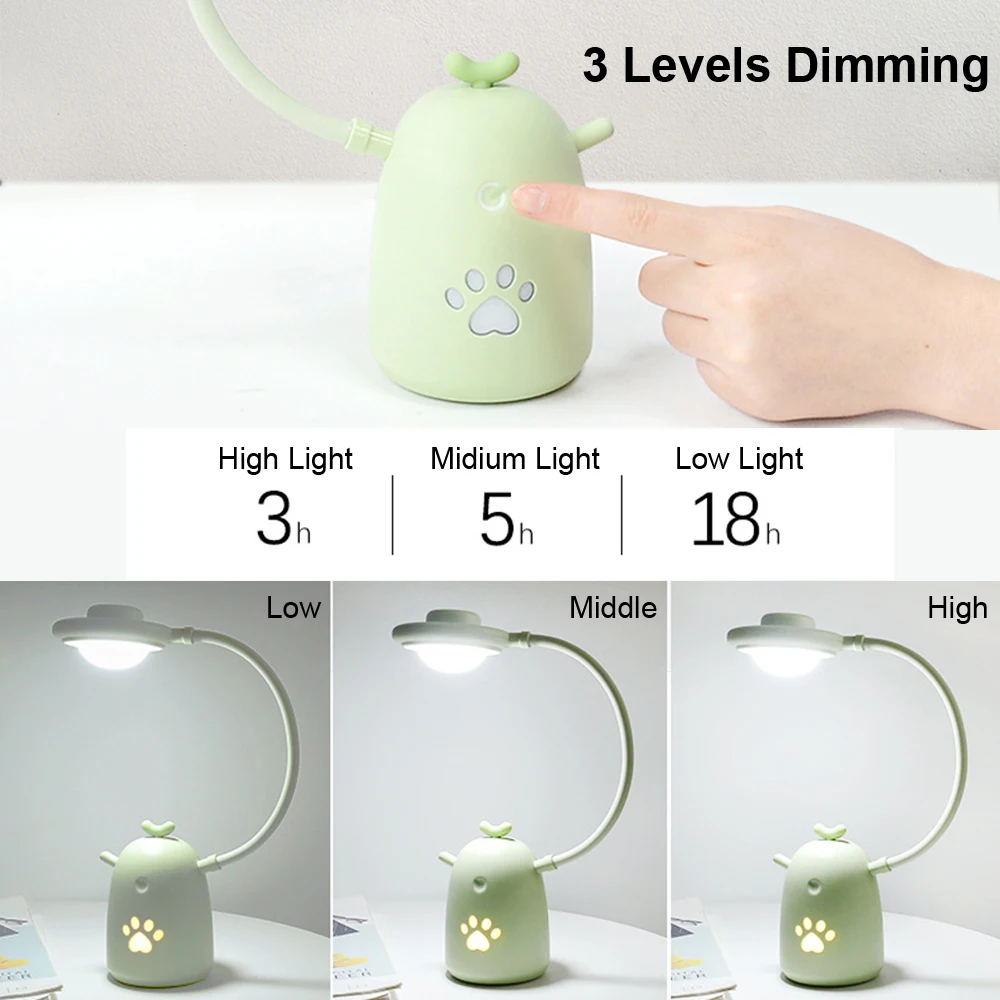 LED vertical table lamp with night light touch switch 3 modes of dimming lamprechargeable office study lamp