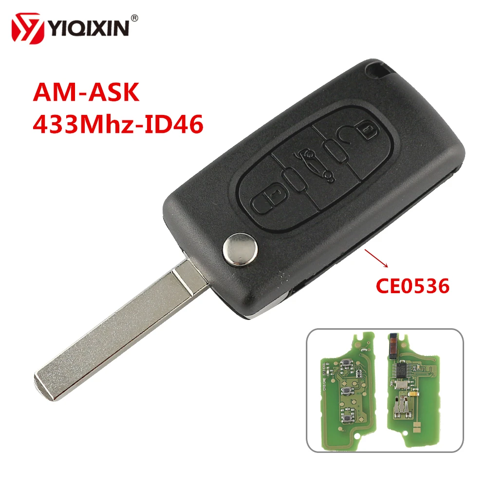 

YIQIXIN 3 Buttons Flip Folding Remote Car Key For Peugeot Citroen Berlingo 307 407 308 433MHz ID46 PCF7961 Chip VA2 Blade CE0536