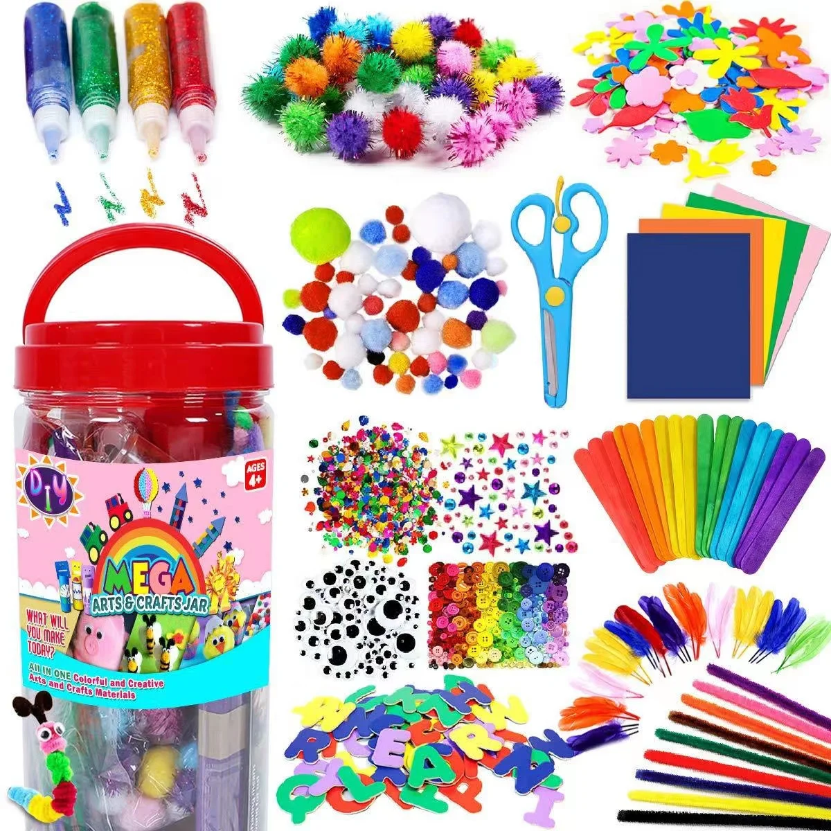 

Arts and Crafts Supplies for Kids - Craft Art Supply Jar Kit for Student Crafting Activity - Collage Arts Set for Toddlers