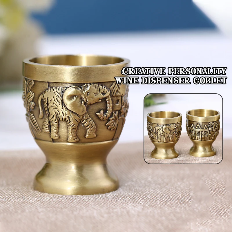 

Retro Unbreakable Chalice Wine Cups European Style Carved Bronze Liquor Glass Handmade Crafts Personality Wine Dispenser Goblet