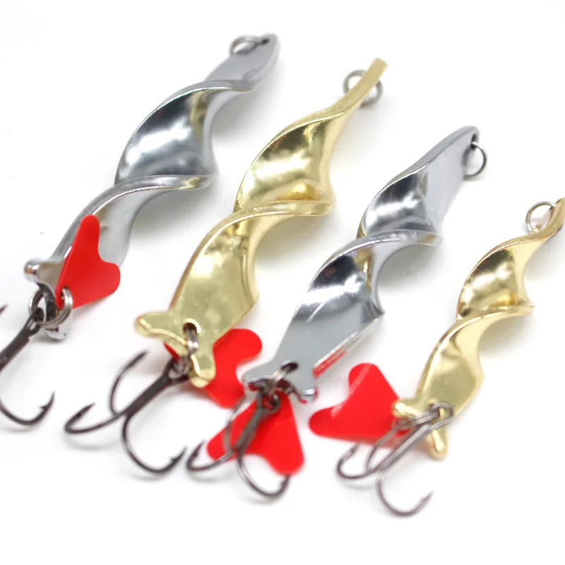 1PC Trolling Spinning Spiral Long Cast Spoons Fishing Lure Spinner 10g 14g 21g 28g Screw Rotation Metal Jigbait Red Hear Sequins