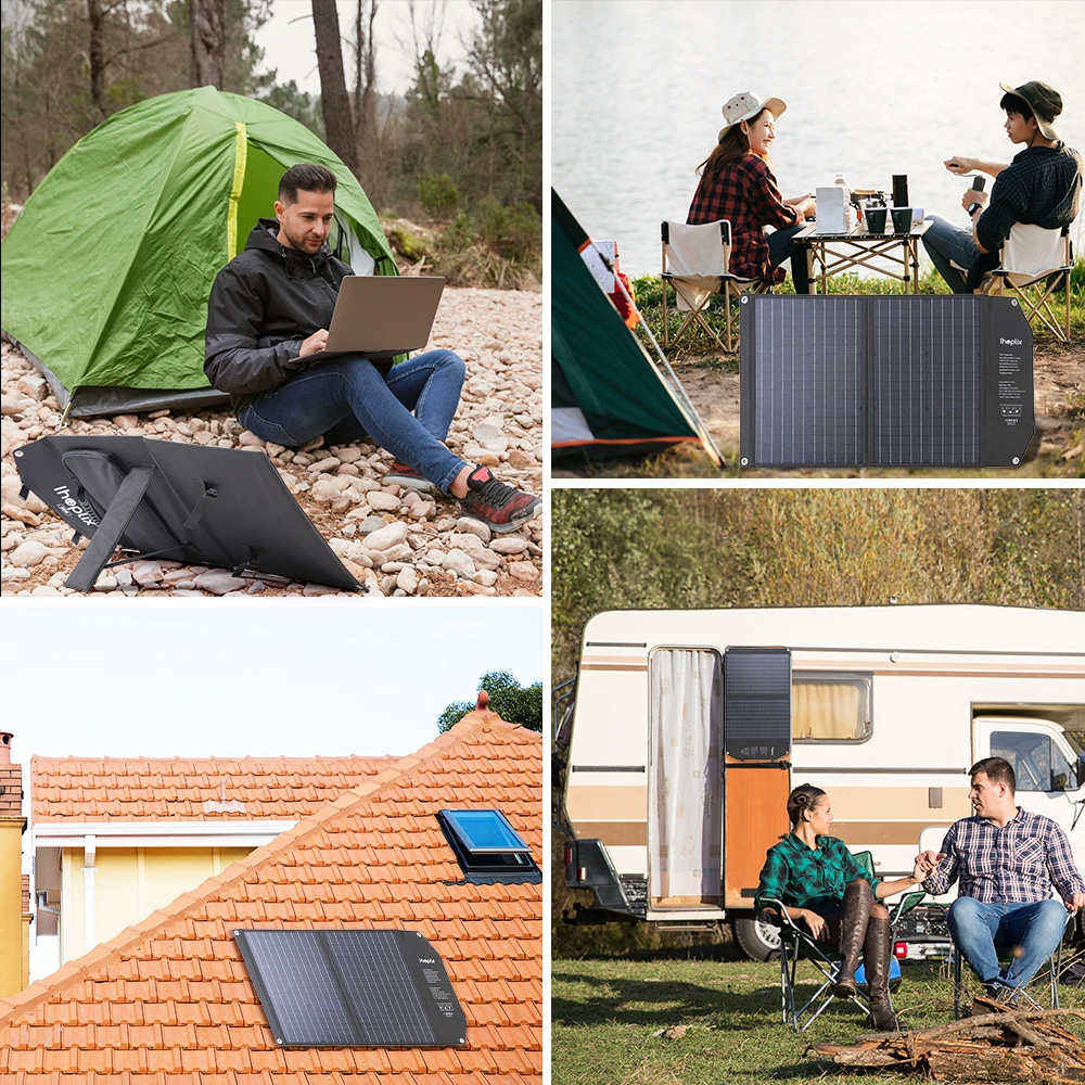 Ihoplix 태양 전지 패널 키트 완료 60W 태양 열 충전기 듀얼 출력 18V3A PD60W 태양 광 발전기에 대 한 Foldable 태양 전지
