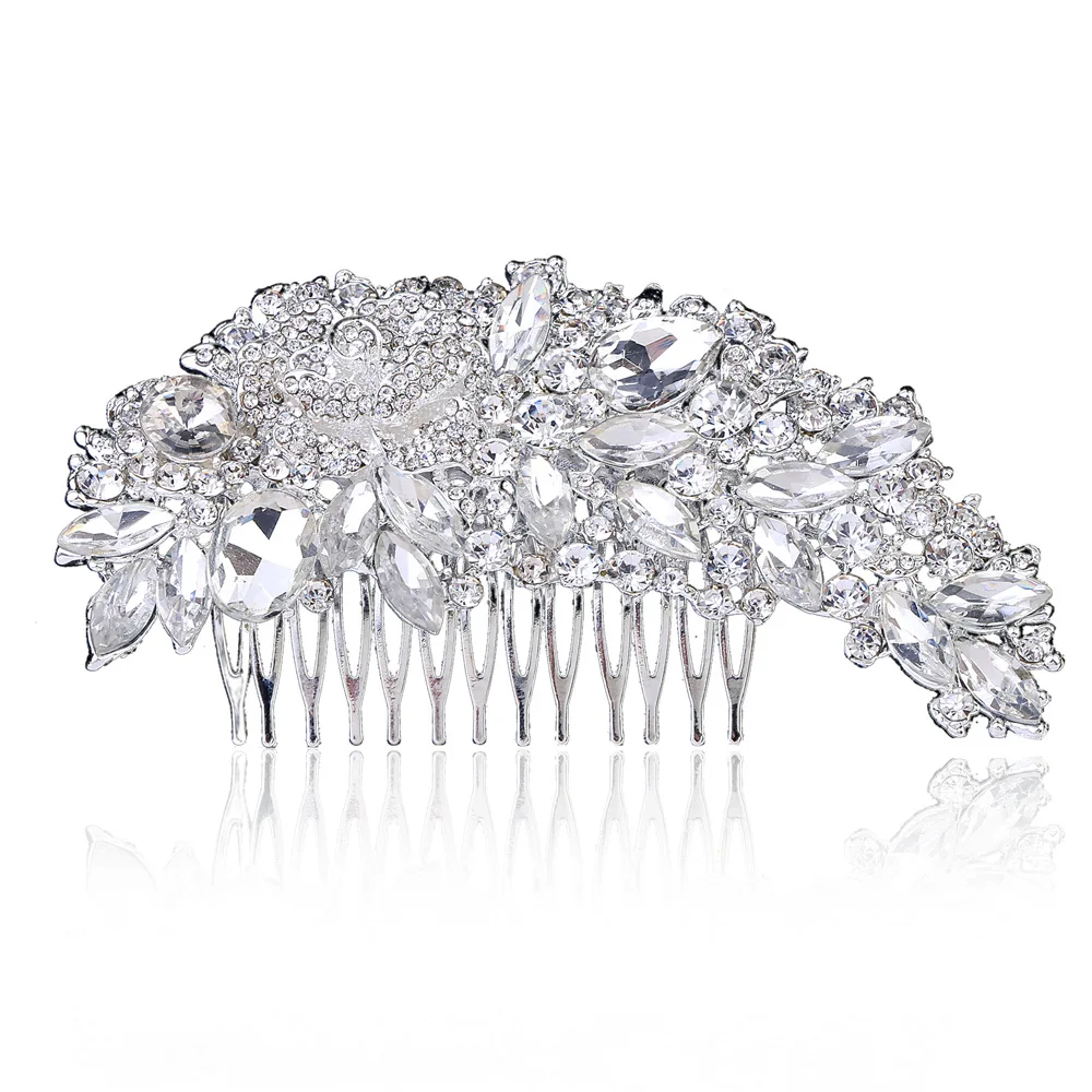 Clear Rhinestone Crystals Wedding Bride Bridal Hair Accessories 2020 Floral Hair Comb Head Pieces Hair Pins Jewelry Accessories