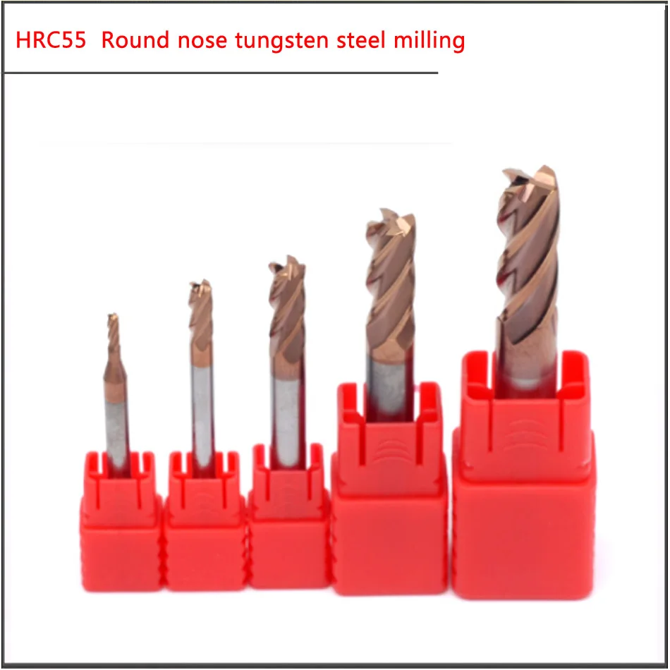 HRC55 R Milling cutter 1/2/3/4/6/8/10/12/16 R0.2/R0.3/R0.5/R1 Four-edge high hardness tungsten steel round nose milling cutter