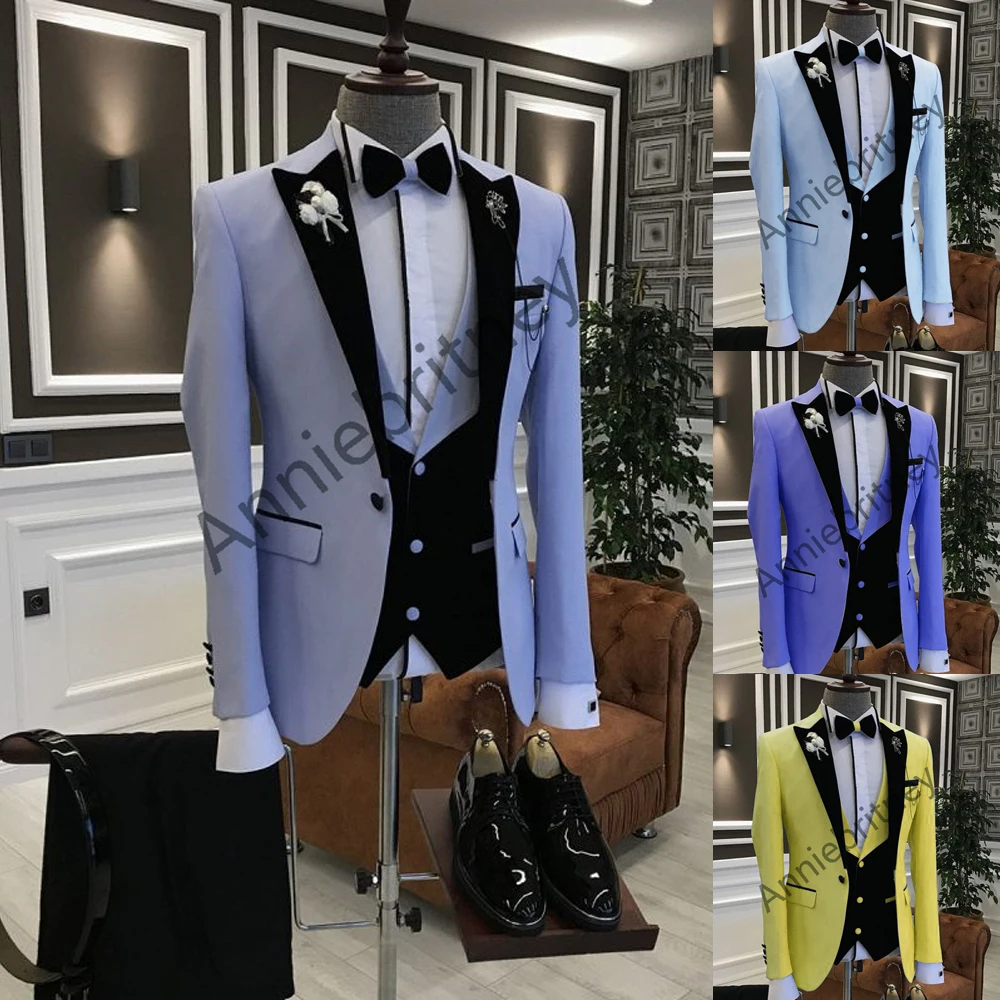 (Jacket+Pants+Vest) Fashion Design New Year Party Dinner Men Suit 3 Piece Wedding Tuxudos Formal Prom Suit Party Evening Blazer