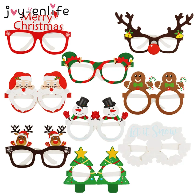 Gafas de Navidad de 9 piezas para decoración del hogar, anteojos de papel de Papá Noel, muñeco de nieve, copo de nieve, árbol, alce, accesorios para fotos de fiesta, 2024