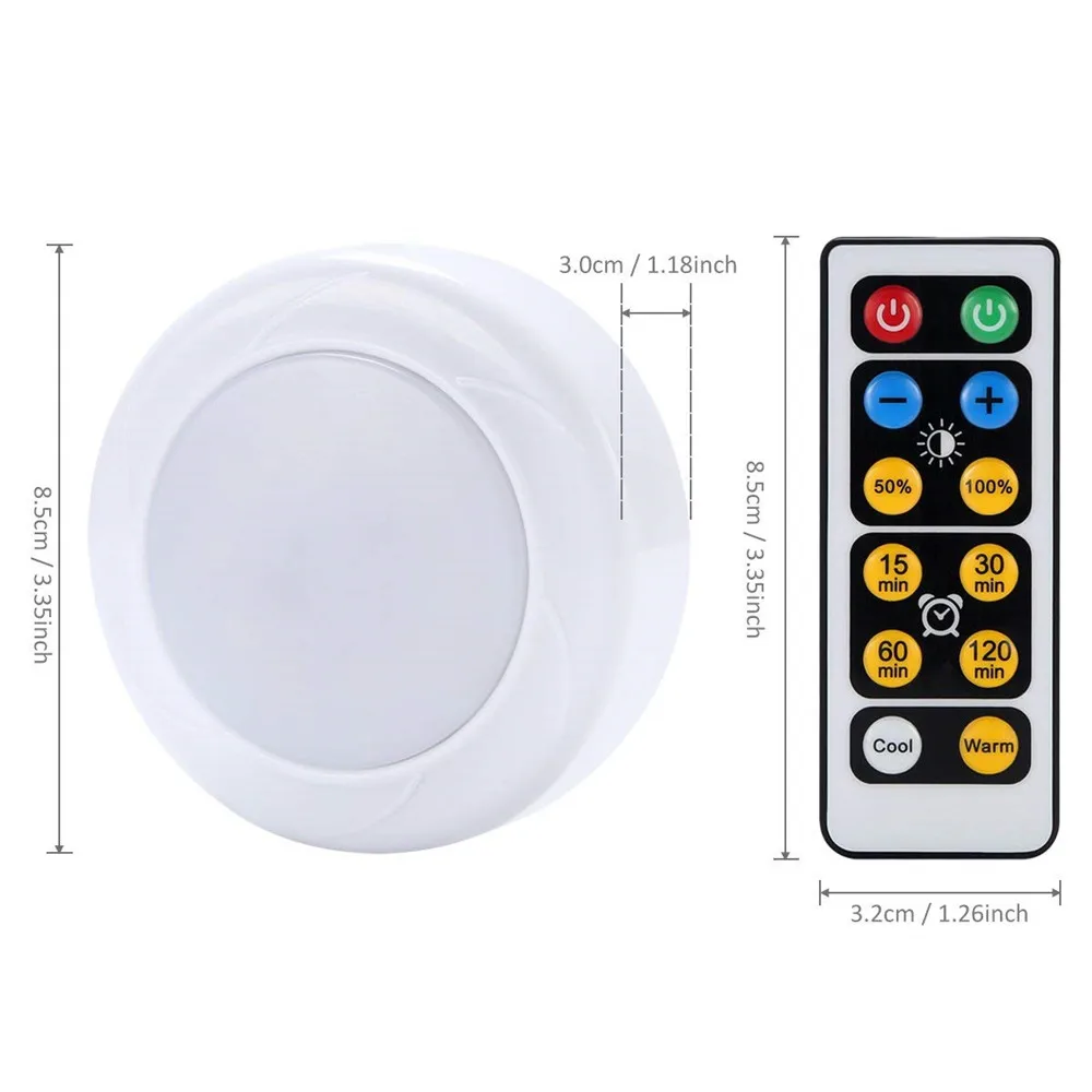 Wireless Touch Sensor LED Puck Light with Remote Control Battery Operated Under Cabinet Lighting Dimmable Closet Night Light