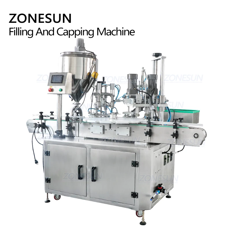 ZONESUN – Machine pneumatique automatique 3 en 1 pour remplissage et bouchage de bouteilles d'eau, avec chargeur de bouchon