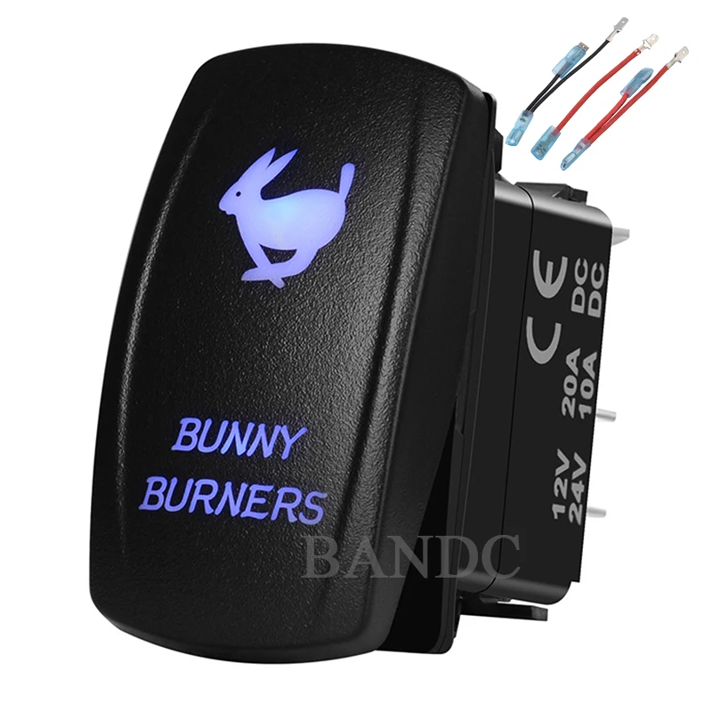 

BUNNY BURNERS Rocker Switch Laser-Etched 5P On-Off SPST for Car Boat Truck Carling , Waterproof Dual Blue Led，Jumper Wires Set