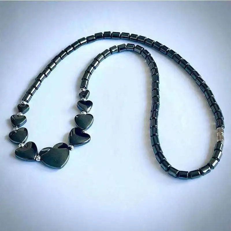 New Natural Stone Hematite Heart Pendant Necklaces for Woman Men Personality Magnetic Bead Necklace Fashion  Fine Jewelry