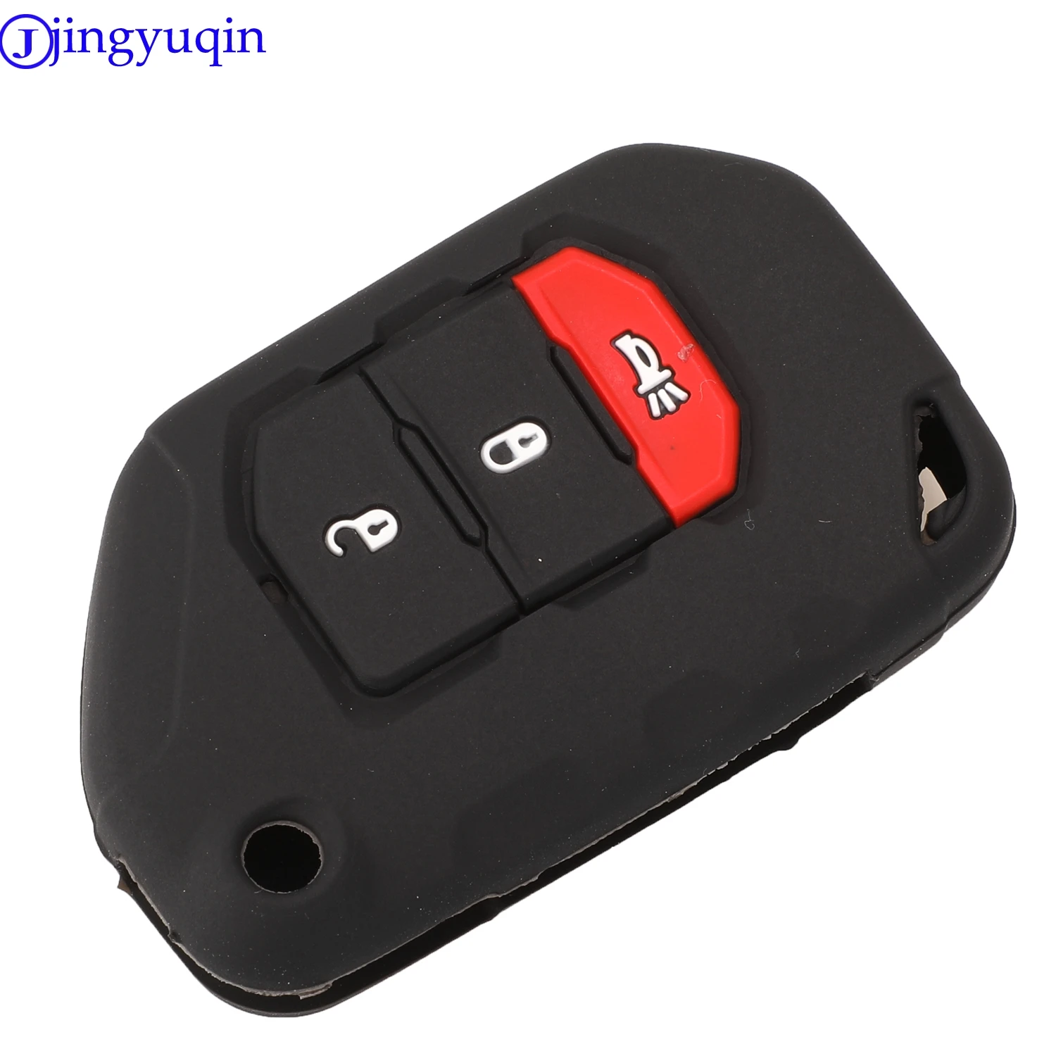 jingyuqin 3 Buttons Remote Silicone Car Key Cover Fob Case For Jeep Wrangler JL JLU input bag holder