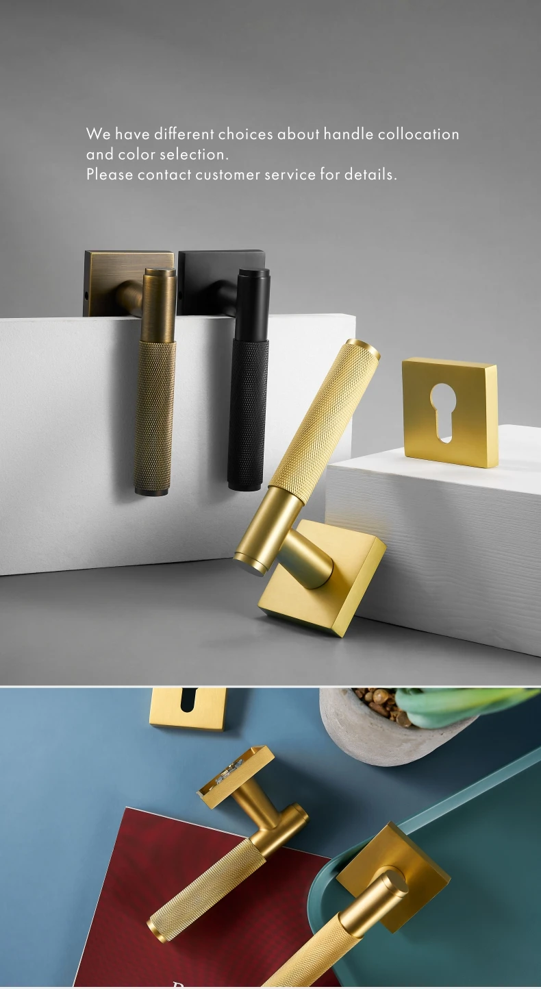 Dooroom Messing Tür gerändelt griff Set Moderne Interiror Schlafzimmer Badezimmer Tür Lever Set Dummy Privatsphäre Durchgang schloss – Detail 3