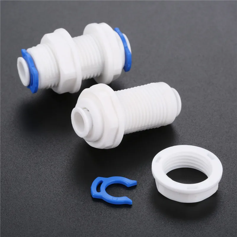 

2Pcs Tools 1/4" OD Tube RO Water Straight Bulkhead Fittings Quick Connector RO Water System Reverse Osmosis RO Water System