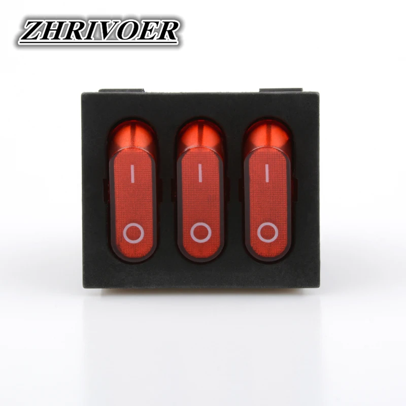 On-Off KCD3 9Pin สีแดง16A/250V AC แสงเรือสวิทช์รถ Rocker KCD3 Triple สวิทช์ไฟปุ่ม KCD3-303