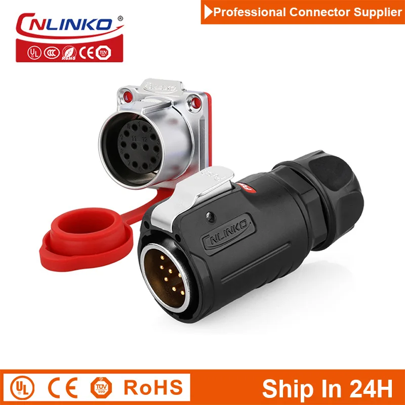 Cnlinko LP24 12Pin M24 Aviation Waterproof 10A Signal Power Connector Plug & Socket for Visual Security Monitoring Radio System