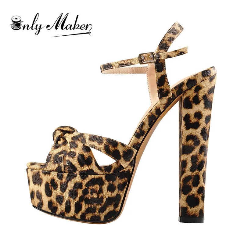 Onlymaker Women\'s Platform Block Thick 16CM Ankle Strap Sexy Leopard Print Party Sandals For Summer