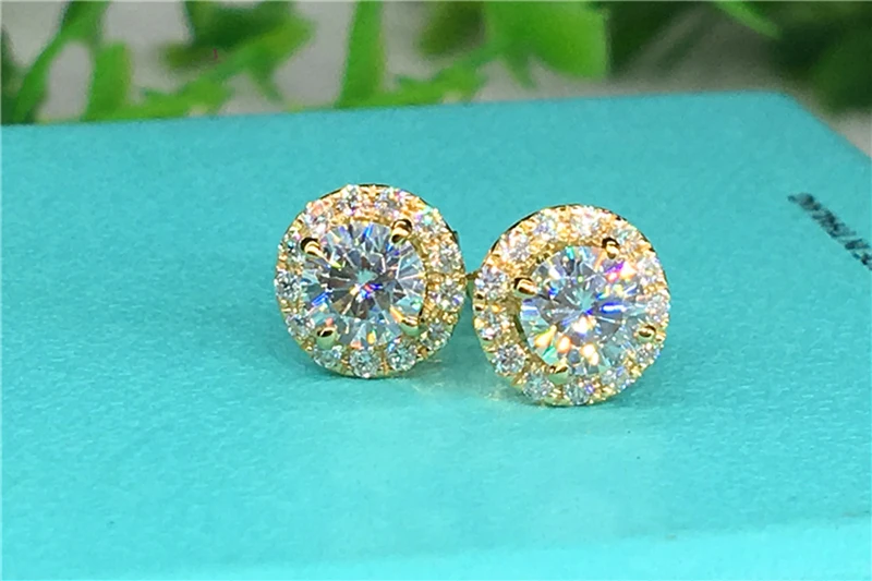 Custom Solid 18K Yellow Gold Stud Earrings Women 0.5 1 2 3 Carat Round Moissanite Diamond Wedding Anniversary Engagement Party