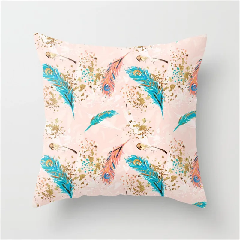 Hot Dream Catcher Feathers White Pillowcase Indian Style Simple Pink Blue Polyester Cushion Covers Decorative Sofa Throw Pillows