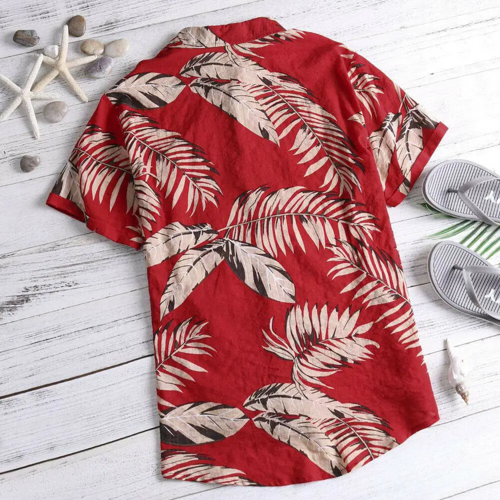 US Men\'s Hawaiian Shirt Summer Floral Print Beach Short Sleeve Casual Luau Shirt Tops Holiday Shirts Tops