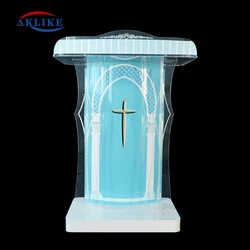 Church Podium Teaching Lectern Modern Design Pulpit Acrylic Reception Desk Cross Oath Pulpit Concert Standing Dais Custom Logo