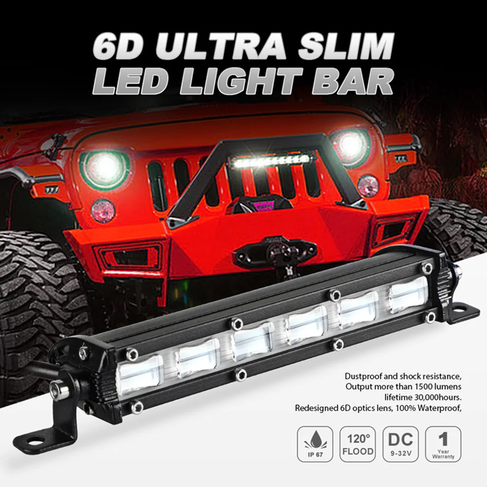 12V 24V 7 Inch Flood Light for Tractor Truck Off Road 4WD 4x4 ATV UTV UAZ Led Work Light 6D Lens Led Light Bar Waterproof