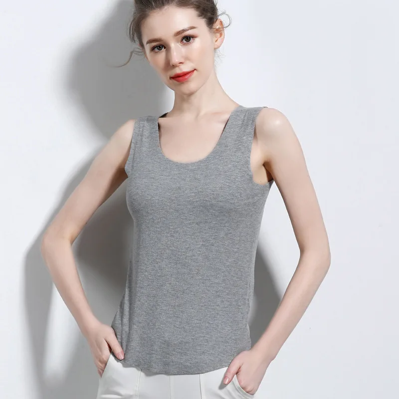 Elifashion Slim Female Wide Shoulder Comfortable Breathable New Artemisia Argyi Fiber No curling Brim Thread Vest Women Camisole