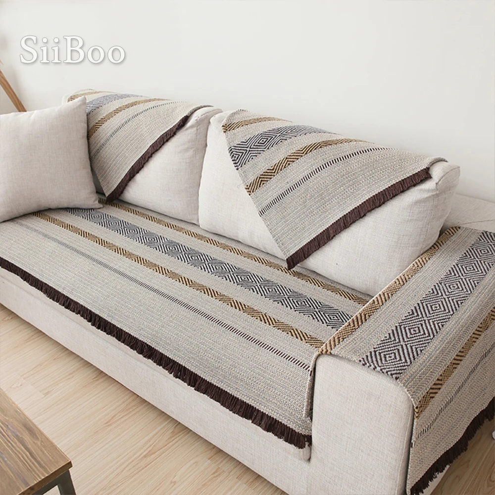 Europe style brown striped slipcover finged cotton cloth sofa cover furniture couch cobers fundas de sofa SP3467 FREE SHIPPING