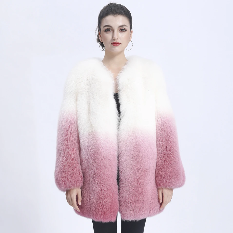 MISSJANEFUR 2021 Real Fur Coat Natural Fur Gradient Color Warm Custom Size Wholesale Fox Fur Jacket Winter Clothing