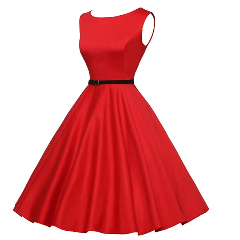 Vestido Vintage sin mangas de verano para mujer, traje de Swing rojo Retro de los años 50, vestido Formal de fiesta de Gala de Navidad, vestidos Rockabilly verdes de los años 70